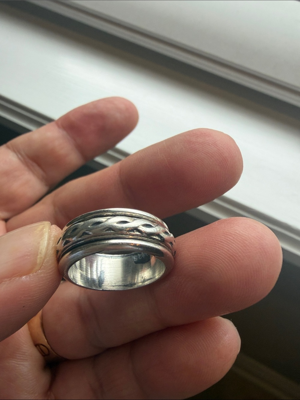 Sterling Silver Men's Spinner Ring with Braided Detail - Silver